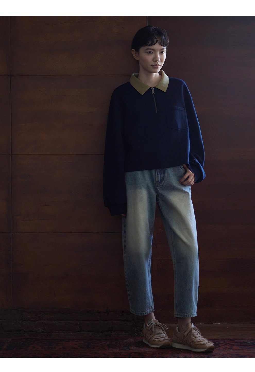 正統學院風撞色Polo領衛衣空氣層針織布料寬鬆顯瘦上衣