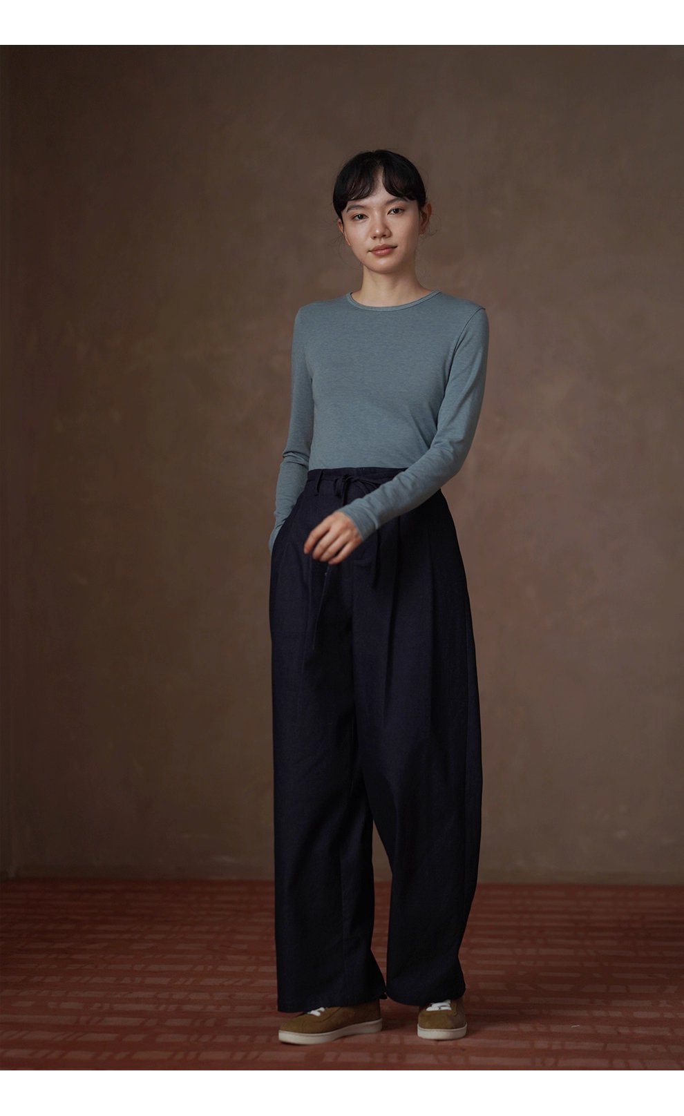 貼身保護舒適彈性軟糯親膚綿羊毛萊賽爾長袖圓領合身T恤