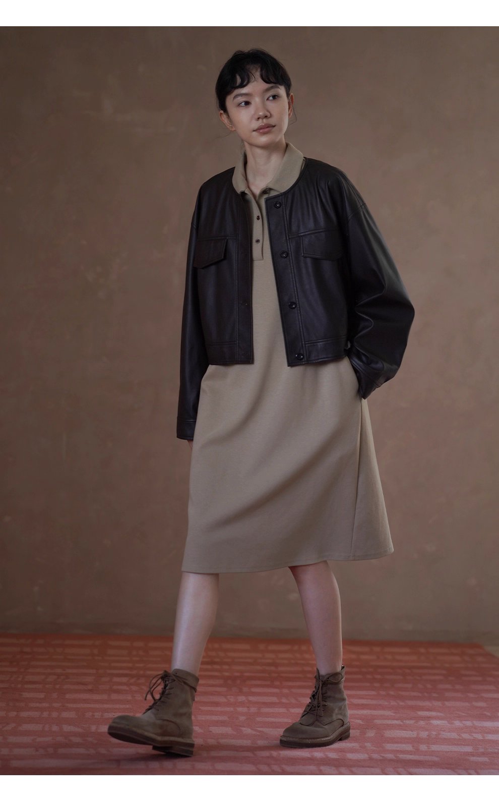 入秋的選擇寬鬆落肩顯瘦不挑人直筒polo領學院風洋裝