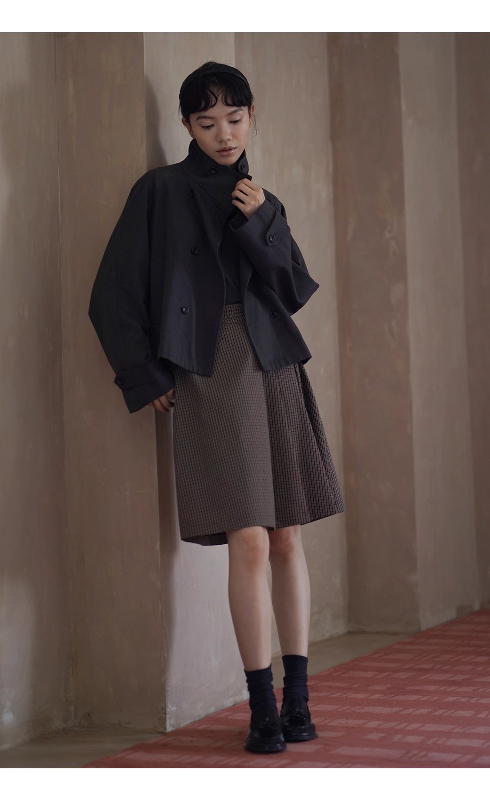 波士頓橋風衣挺括萊賽爾棉氣質立領剪裁寬鬆顯瘦外套女