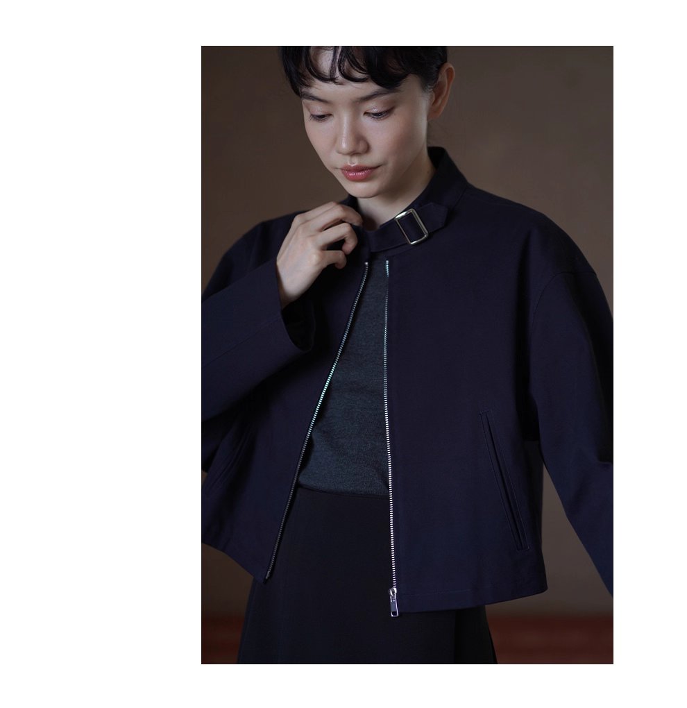 簡約騎士夾克立領日字袢小個子短款寬鬆落肩顯瘦外套女