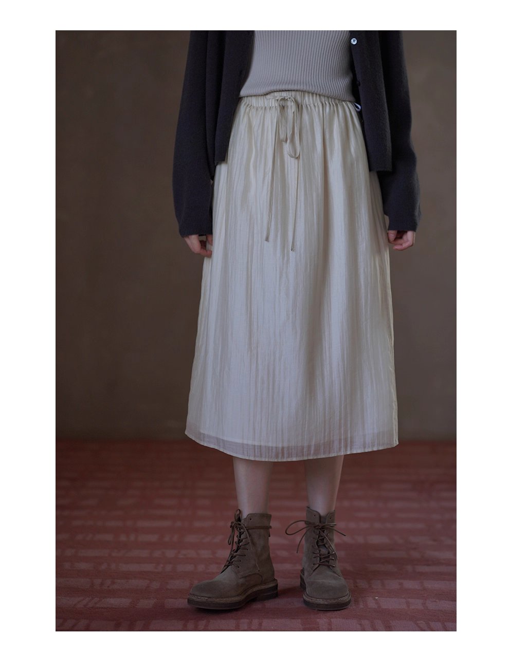 縹緲雲感萊賽爾亞麻透氣細膩肌理抽繩高腰顯瘦微A半身裙