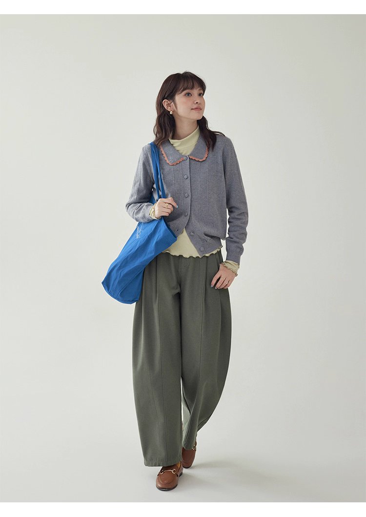 韓系撞色翻領針織開襟衫女秋季新款單排扣長袖上衣