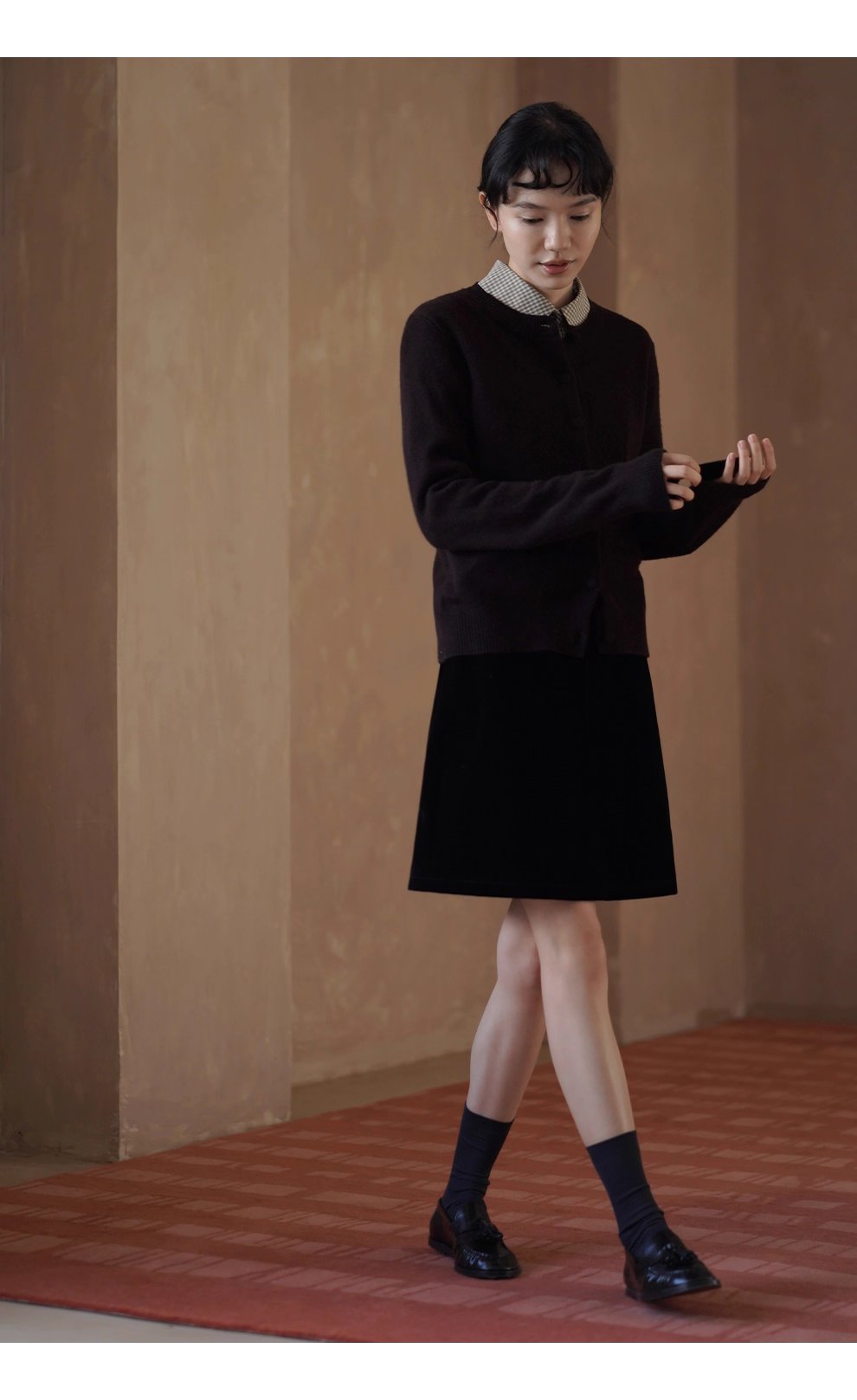 檀香肉桂咖山羊絨羊毛混紡柔軟保暖針織開襟衫通勤外套女