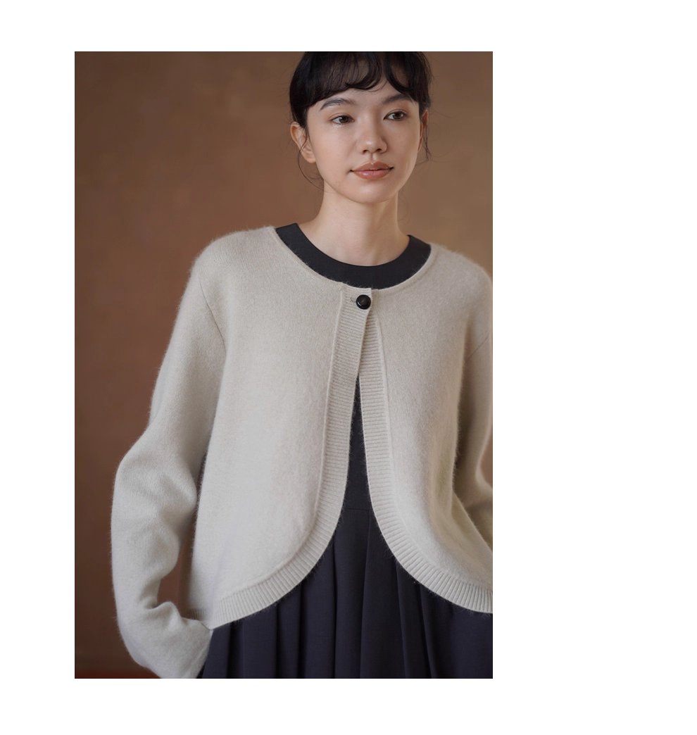 溫柔濾鏡氛圍感軟糯兔毛羊毛外套弧形門襟寬鬆毛衣開襟衫