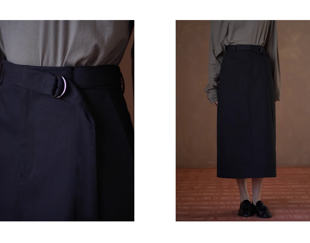 挺括立體棉感直筒高腰通勤顯瘦遮肉可調式腰帶半身裙女