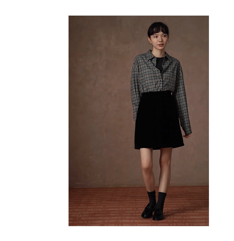 馬德拉斯復古格紋襯衫落肩寬鬆英倫疊穿學院翻領上衣女