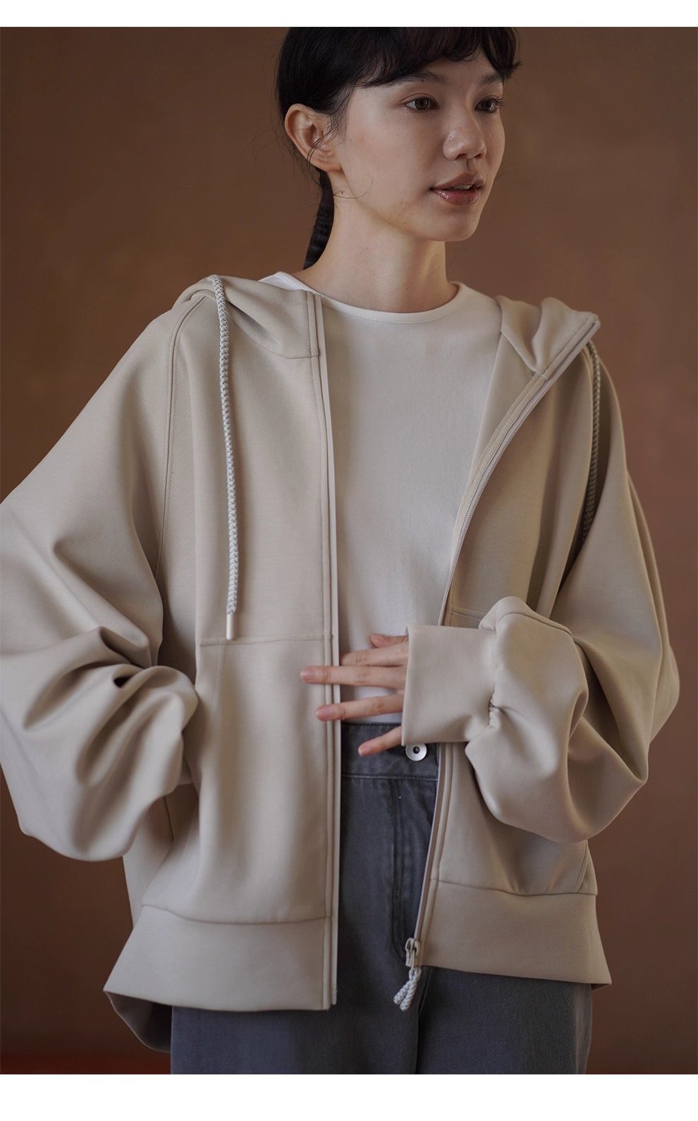 細節控柔軟起司衛衣休閒寬鬆暗格肌理棉感顯瘦連帽外套