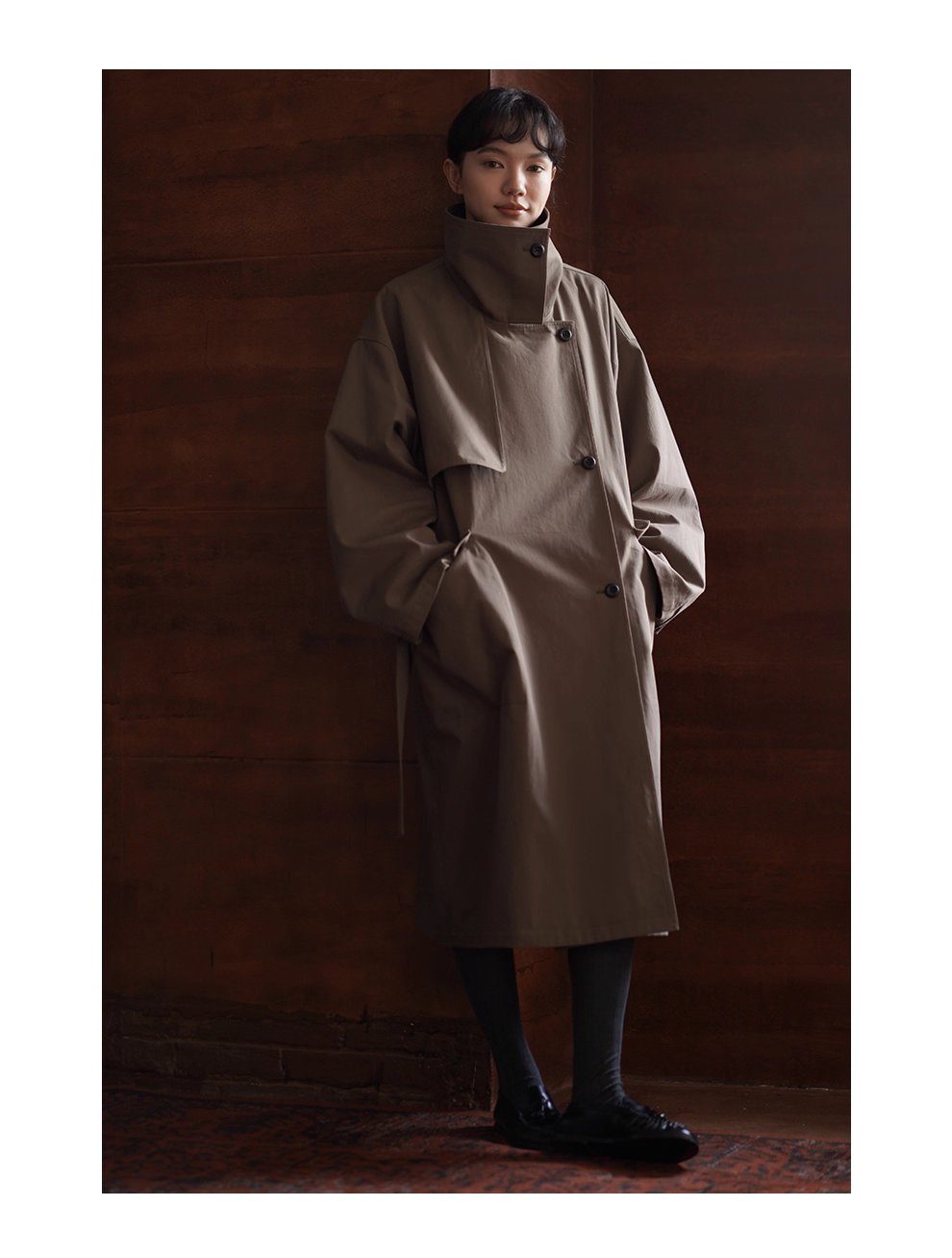 利落入秋100棉挺括寬鬆簡約氣場長款顯瘦通勤風衣外套女