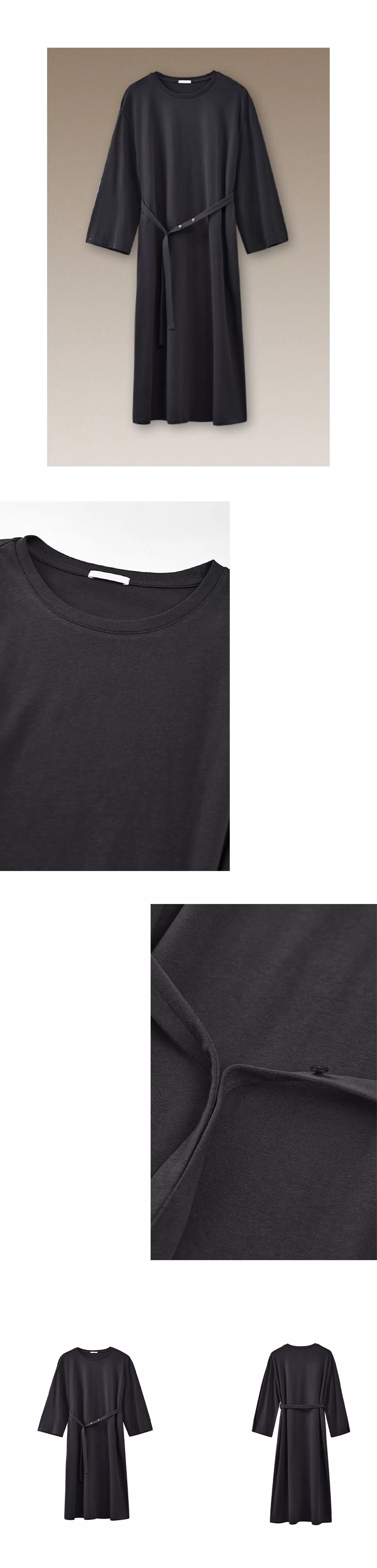 綿柔禪意100棉寬鬆直筒圓領可調式腰帶顯瘦藏肉通勤裙子