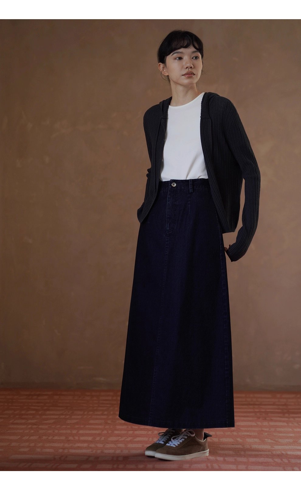 復古時髦做舊磨毛牛仔長款半身裙高腰微A寬鬆顯瘦裙子