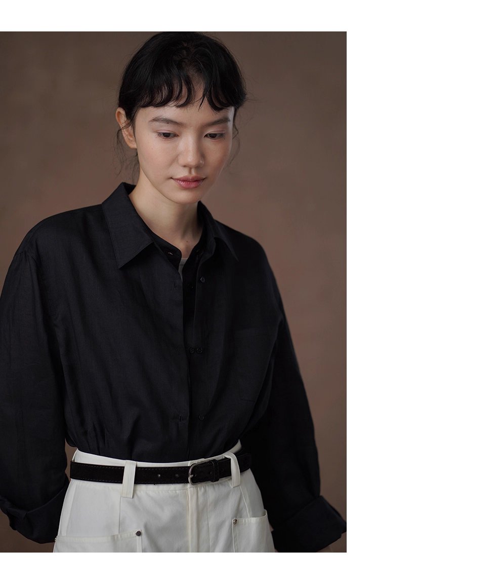 另類通勤設計感假兩件100苧麻挺括疊穿寬鬆顯瘦長袖襯衫