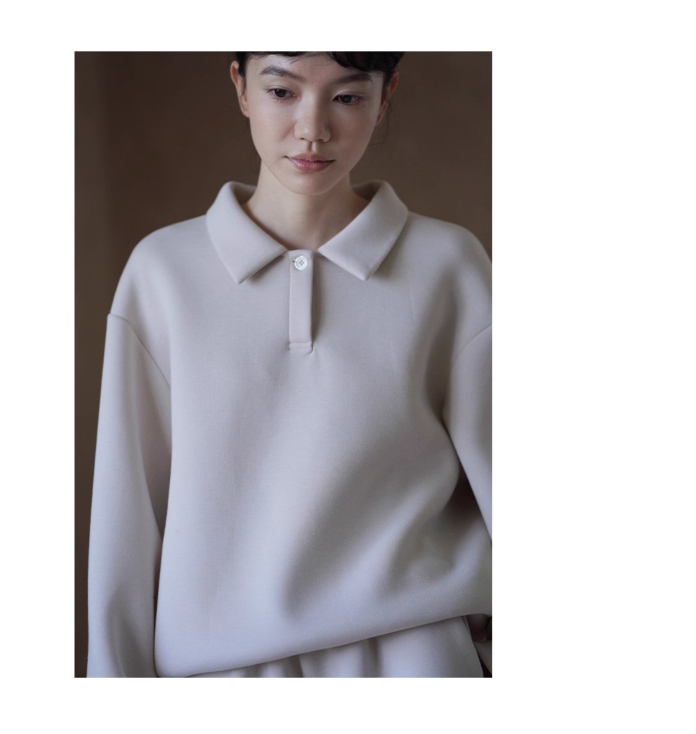 綿軟暖糯衛衣套裝寬鬆落肩Polo領顯瘦上衣鬆緊高腰短褲