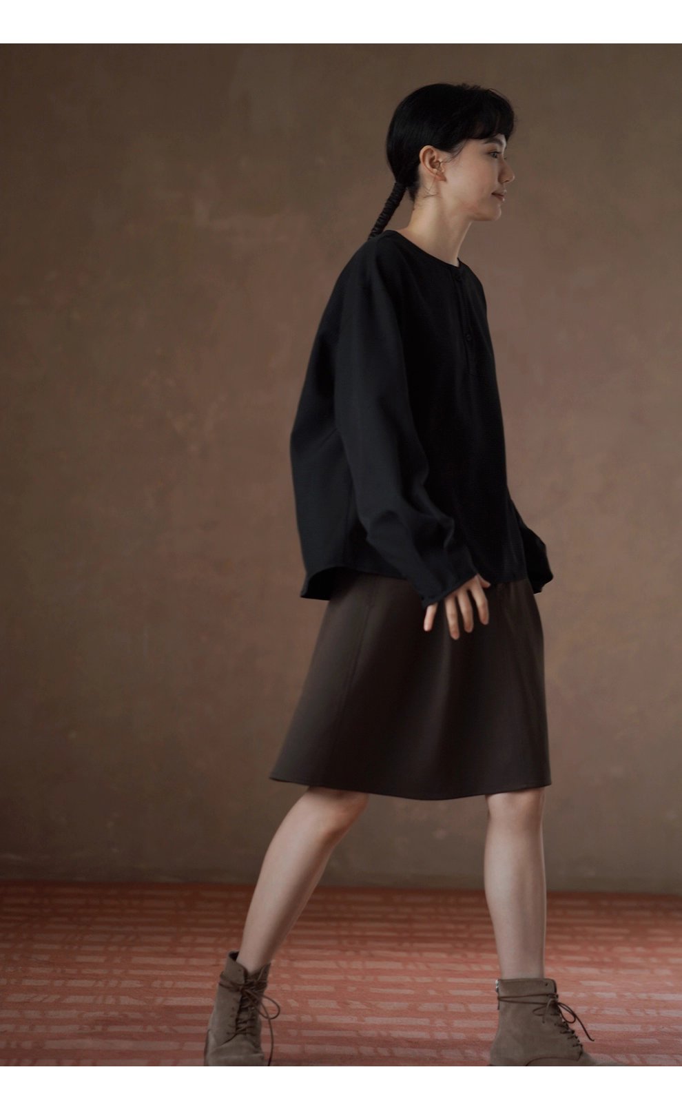 俐落剪裁綿羊毛混紡挺括西裝布料高腰A字顯瘦高腰半身裙