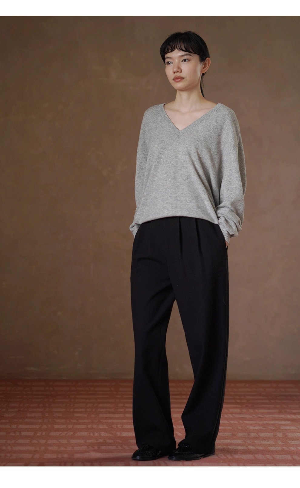 長腿基因側邊雙腰袢設計高腰顯瘦品質通勤寬鬆直筒長褲