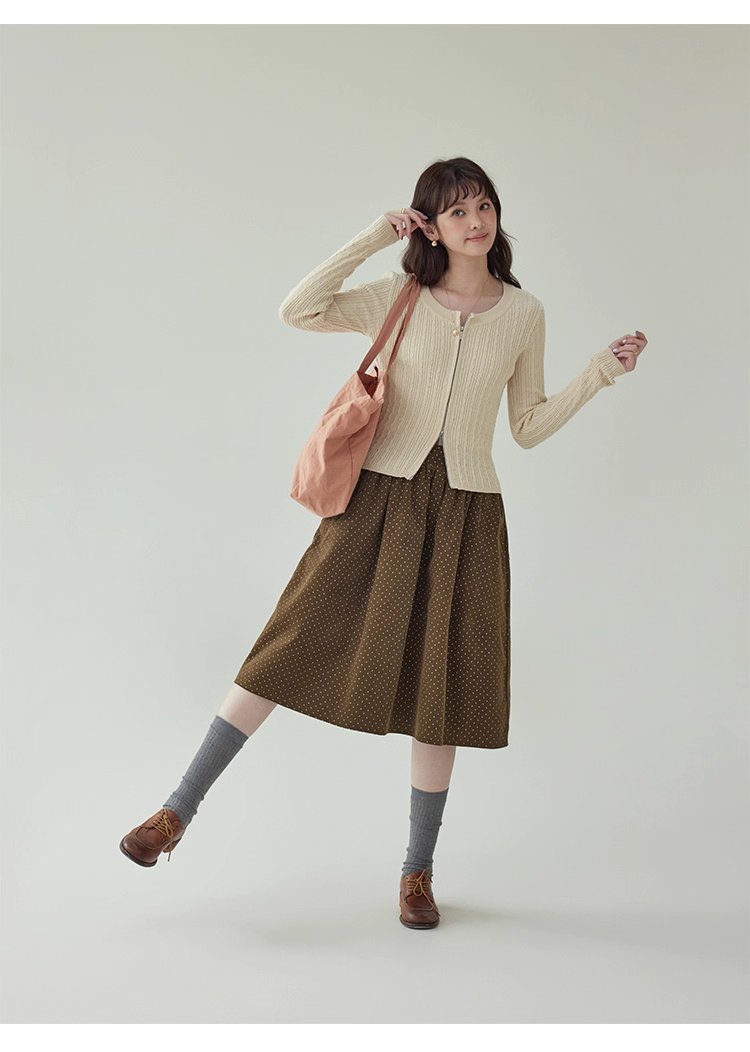 復古波點燈芯絨半身裙女秋冬新款高腰純棉a字裙