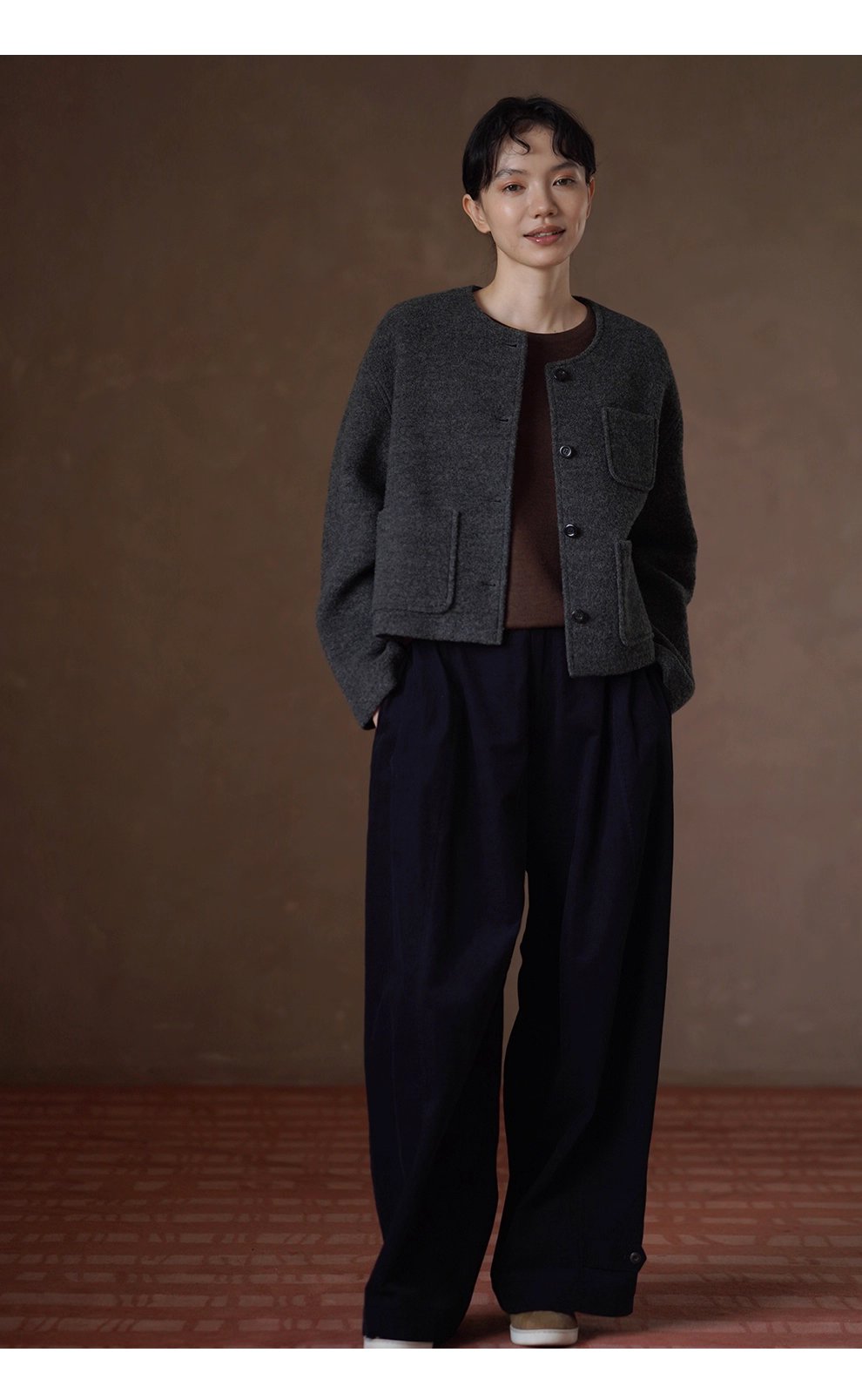 復古柔光細條100棉燈芯絨顯瘦高腰可調式腳口寬鬆長褲女