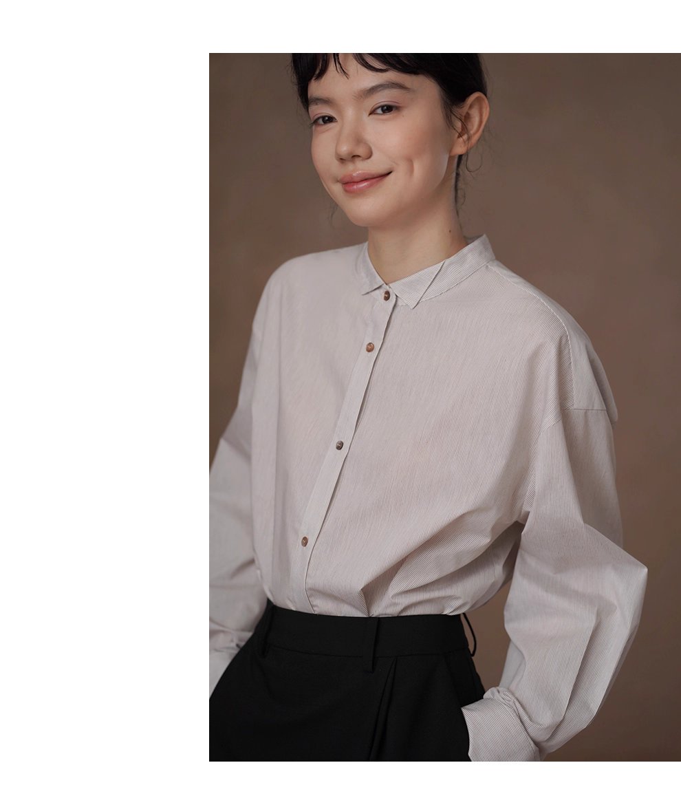 素描課堂藝術生襯衫小尖領設計細條紋寬鬆顯瘦通勤上衣