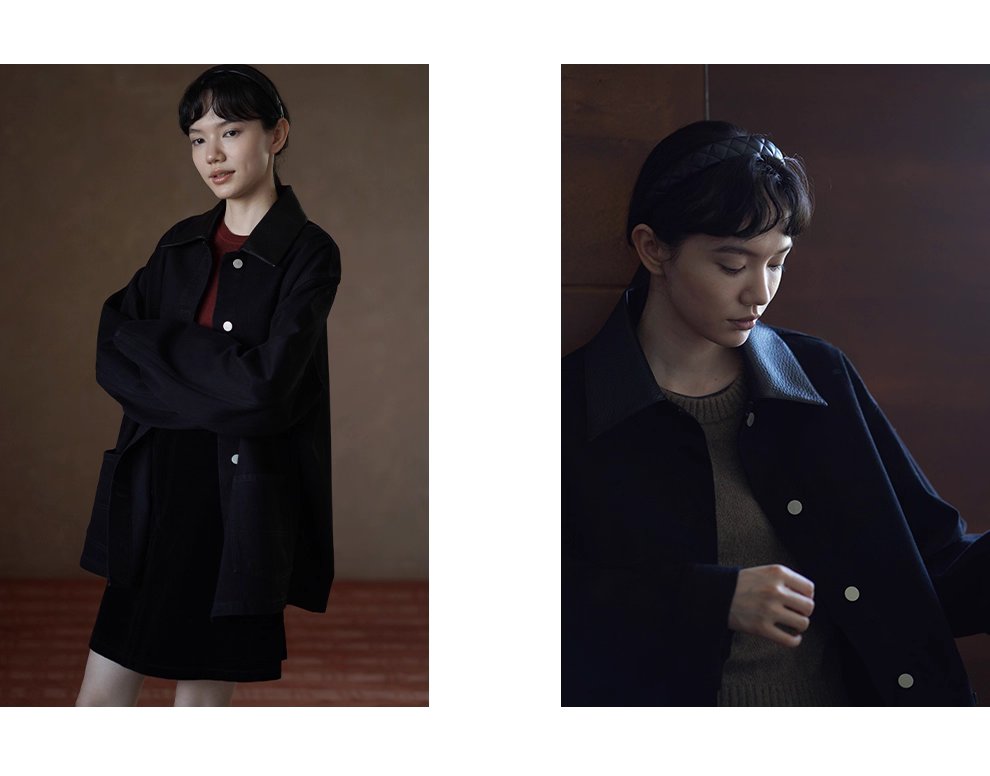 小眾拼接皮領100棉挺括水洗牛仔服一手長顯瘦寬鬆外套女