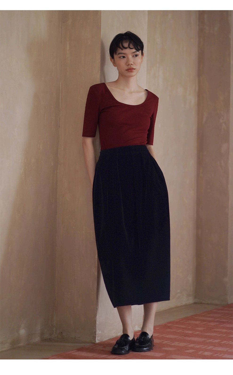 優雅絲絨古典主義立體飽滿花苞顯瘦高腰氣質通勤裙