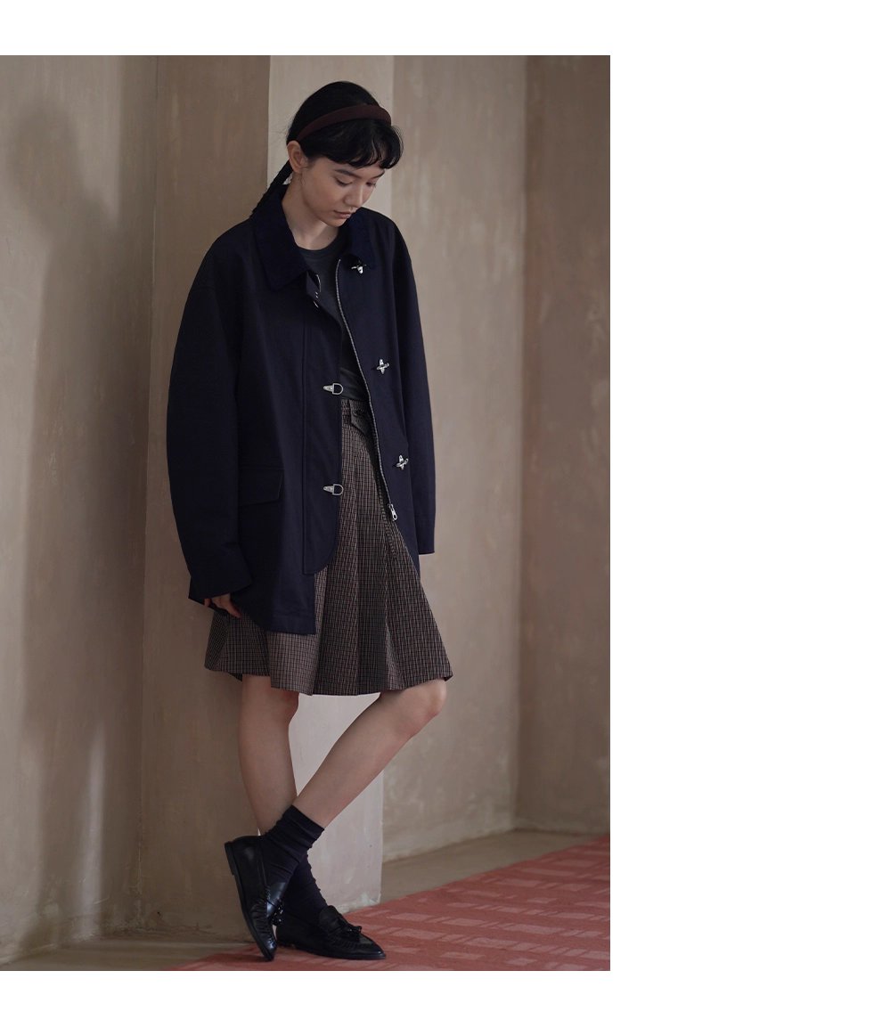 走讀生復古外套小眾飛機扣設計中長款拼接麂皮領口風衣