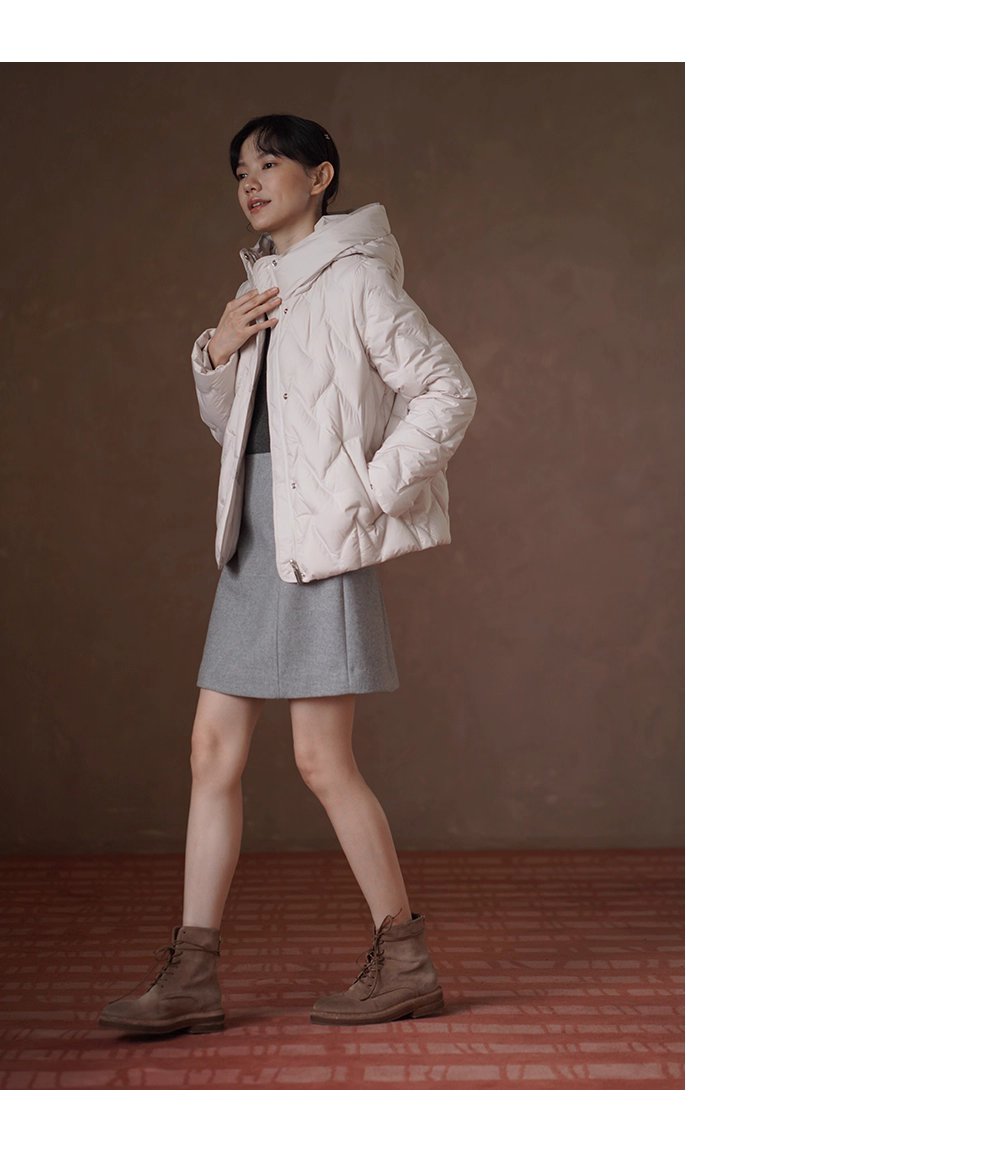 高密仿鑽絨人字紋絎線新國標90白鴨絨連帽短款羽絨衣女