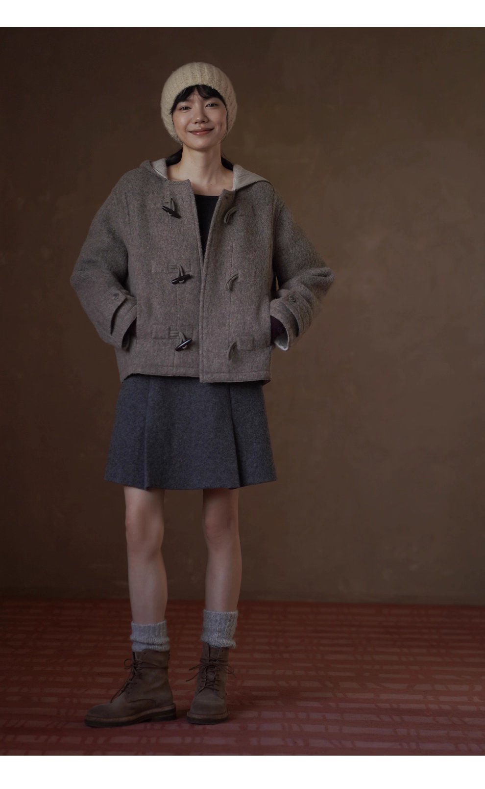 書香學院風外套澳洲進口羊毛駝絨連帽牛角扣短款雙面呢