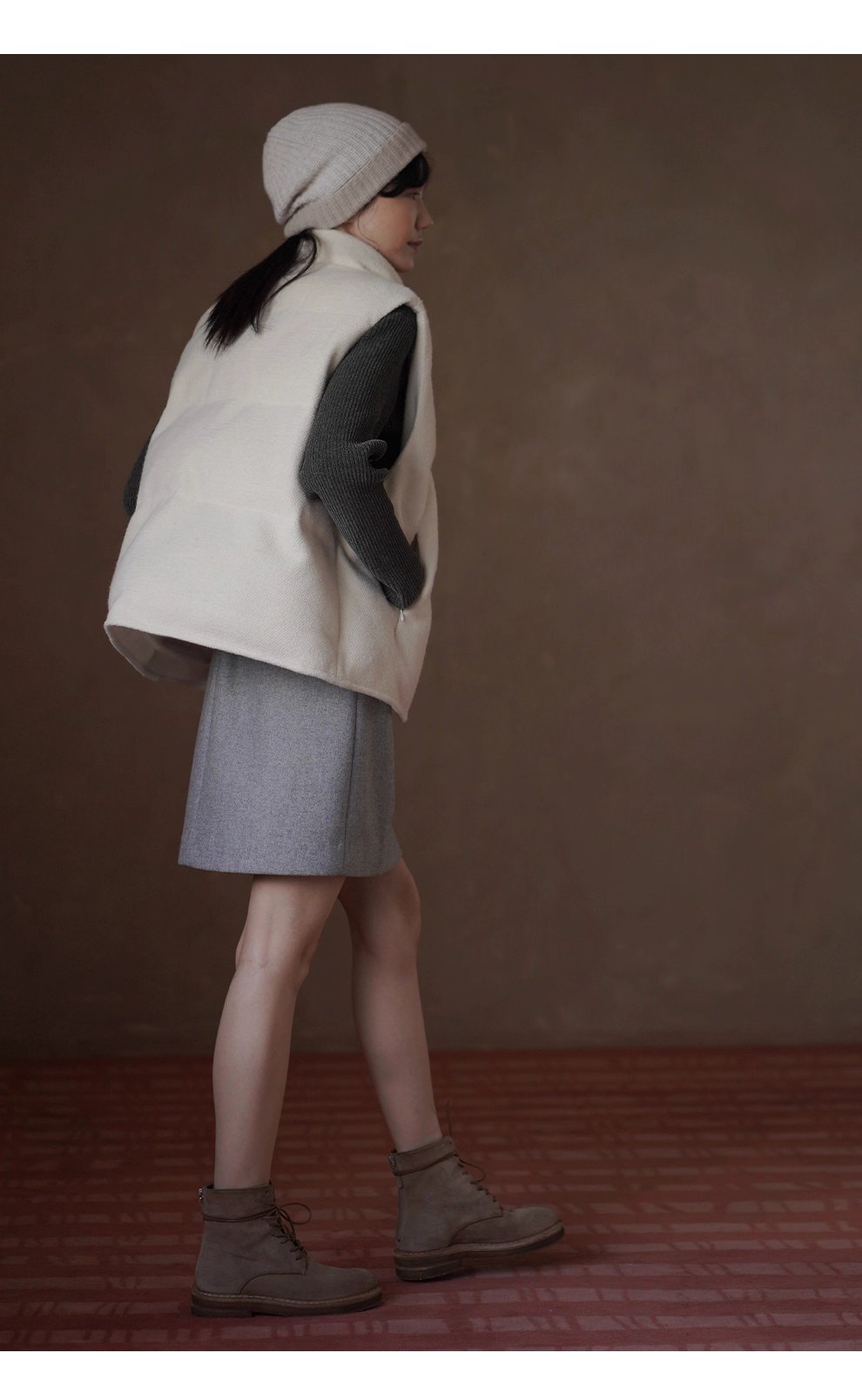 小奶糕自然肌理感綿羊毛混紡寬鬆疊穿簡約立領棉服馬甲