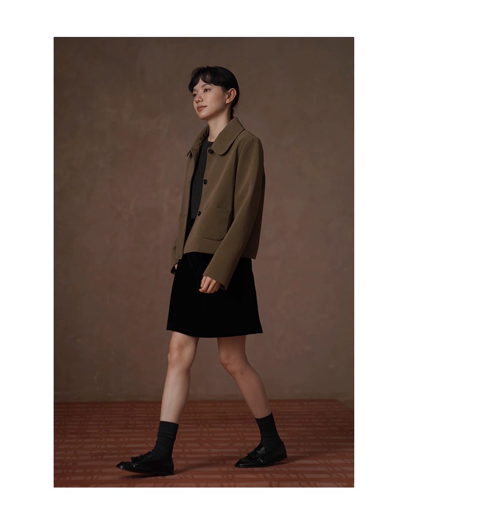 溫暖可露麗風外套磨砂霧面pu短版寬鬆正肩翻領顯瘦夾克