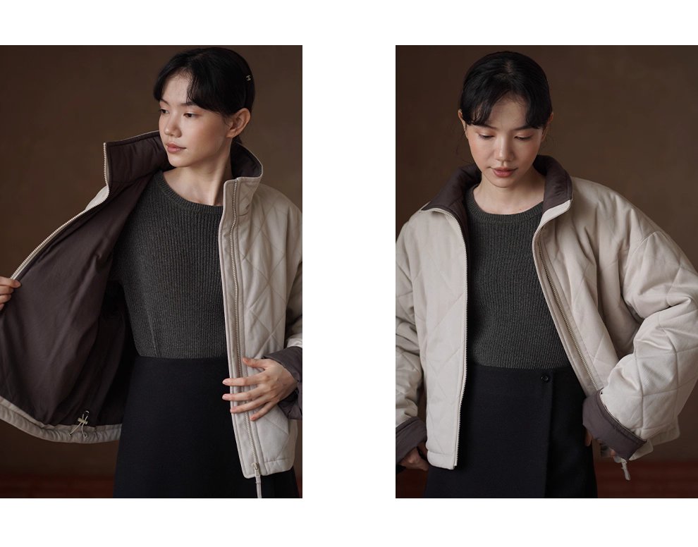 從容冬日保暖棉服立領廓形菱格絎線夾棉撞色顯瘦外套女