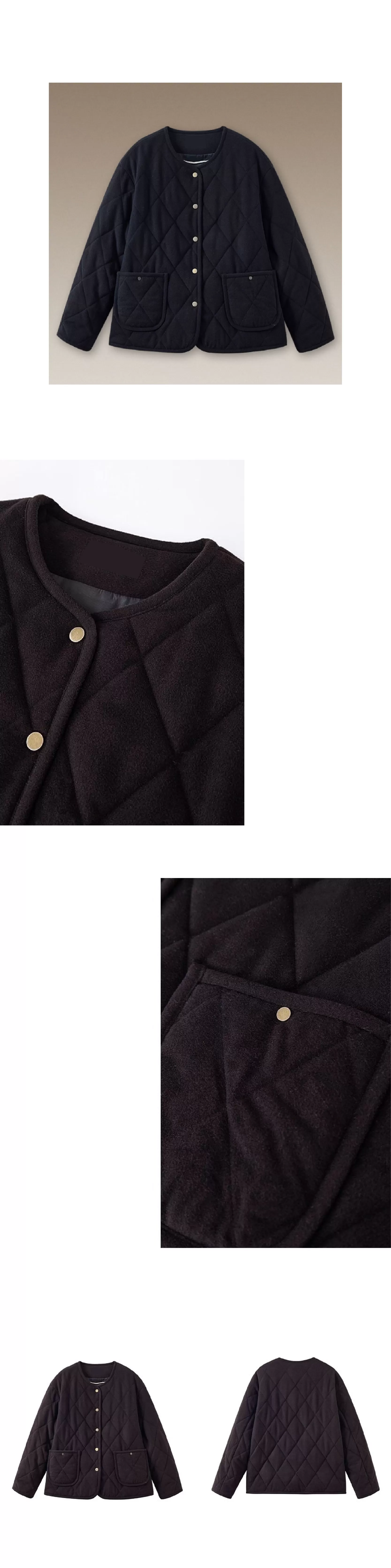 精緻復古細膩毛感肌理薄呢菱形格絎棉保暖寬鬆棉襖外套,精緻復古細膩毛感肌理薄呢菱形格絎棉保暖寬鬆棉襖外套,HBEW5092,精緻復古細膩毛感肌理薄呢菱形格絎棉保暖寬鬆棉襖外套,圓領排扣,菱格車線