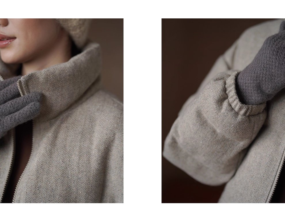 冬日盧森堡保暖外套羊毛夾花人字紋加厚短款休閒棉服女