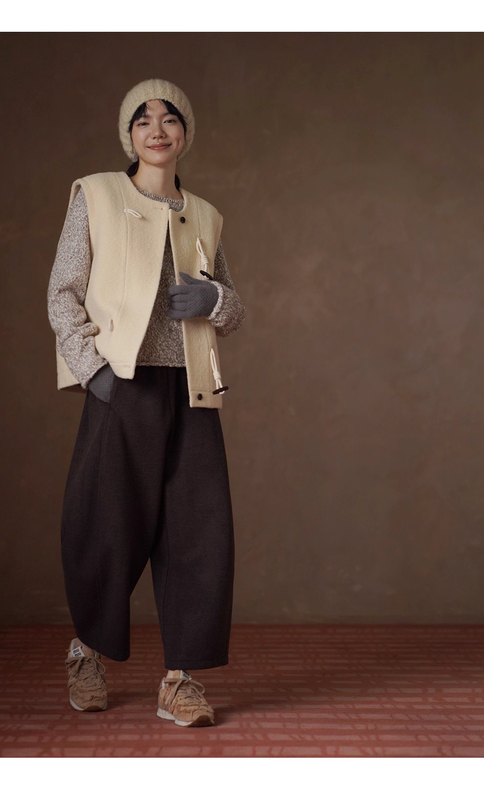 拉花肌理感雜色羊毛豆豆紗寬鬆顯瘦船領休閒捲邊毛衣女