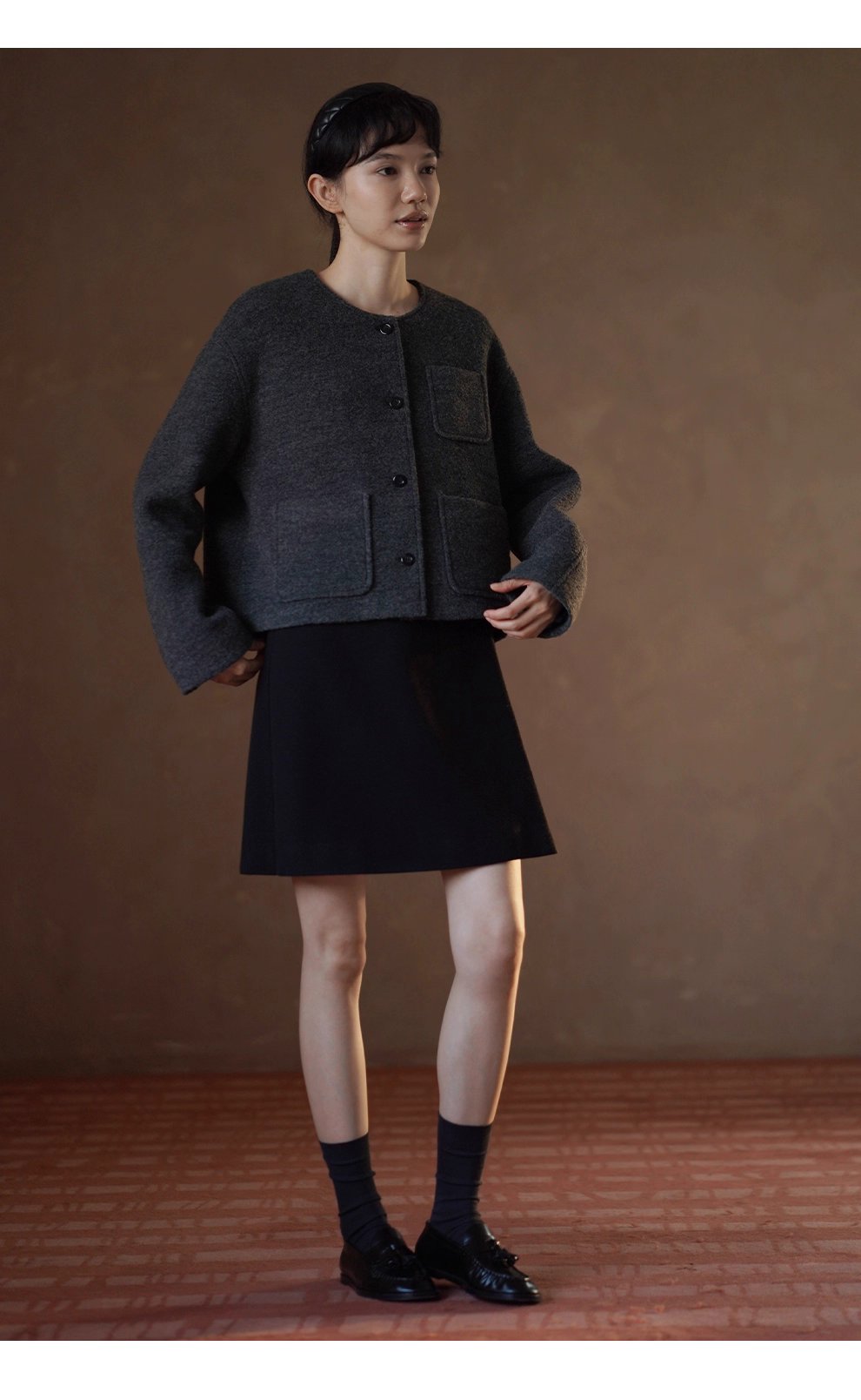 高克重高比例羊毛立絨毛呢外套短款圓領通勤顯瘦大衣女,高克重高比例羊毛立絨毛呢外套短款圓領通勤顯瘦大衣女,HBEW5097,高克重高比例羊毛立絨毛呢外套短款圓領通勤顯瘦大衣女,圓領排扣,羊毛混紡