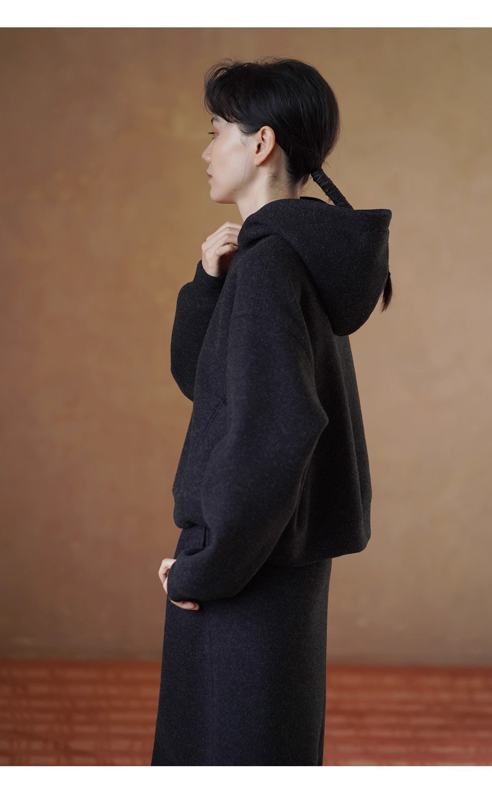 懶人時髦感加厚毛呢感連帽衛衣高腰半身裙顯瘦百搭套裝