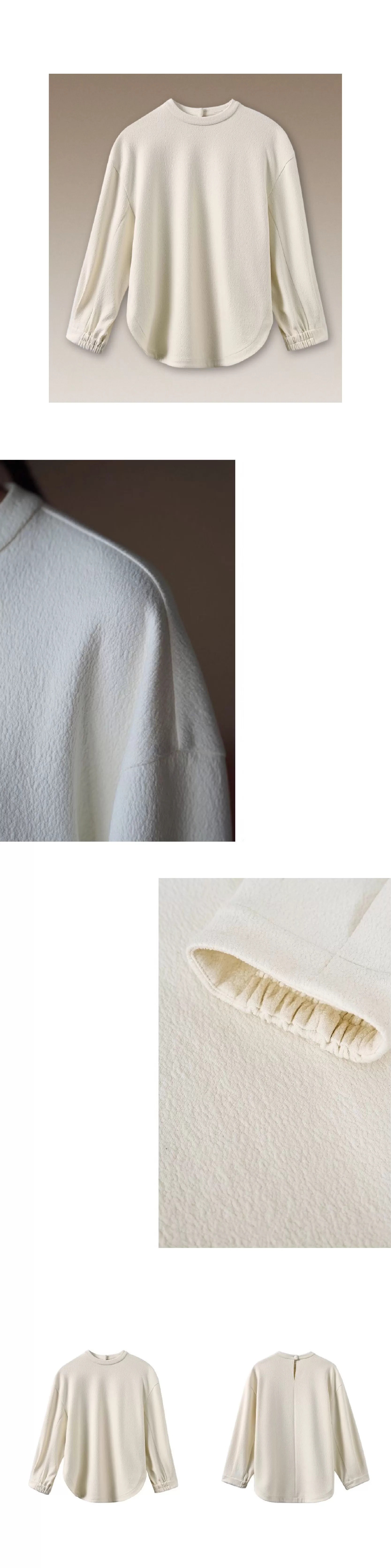 弧形開叉下擺寬鬆肌理感圓領慵懶感加厚顯瘦內搭白T上衣,弧形開叉下擺寬鬆肌理感圓領慵懶感加厚顯瘦內搭白T上衣,HBEW1131,弧形開叉下擺寬鬆肌理感圓領慵懶感加厚顯瘦內搭白T上衣,後領鈕扣,肌理感面料