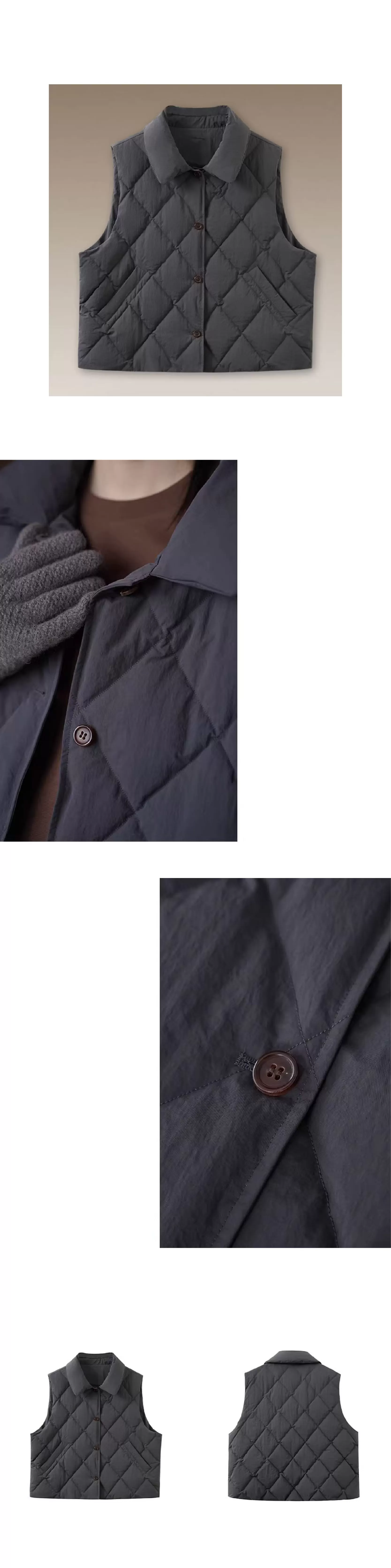 出色疊穿做舊復古菱格絎縫夾棉保暖翻領寬鬆休閒馬甲女,出色疊穿做舊復古菱格絎縫夾棉保暖翻領寬鬆休閒馬甲女,HBEW5099,出色疊穿做舊復古菱格絎縫夾棉保暖翻領寬鬆休閒馬甲女,翻領排扣,菱格車線