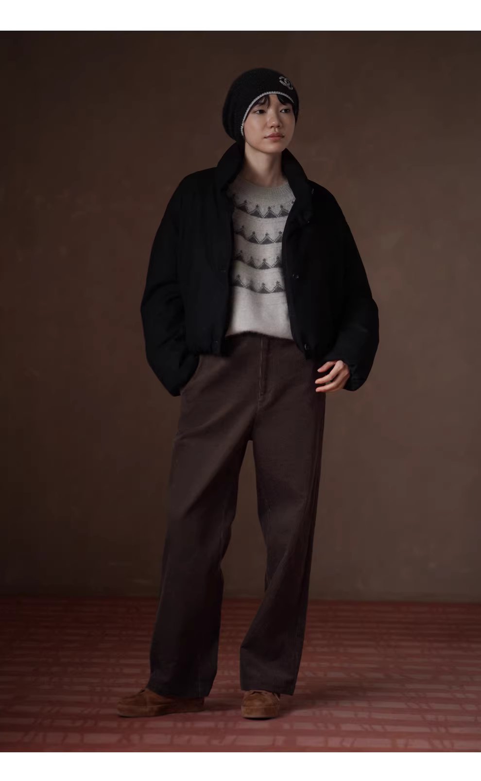 復古費爾島提花氛圍感柔軟羊毛浣熊混紡圓領寬鬆毛衣女