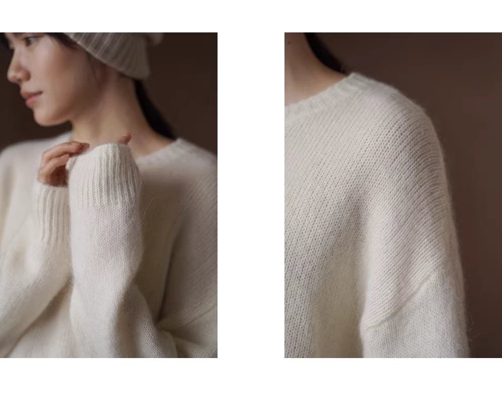 雪落的聲音羊駝絨羊毛馬海毛混紡柔軟蓬鬆寬鬆圓領毛衣,雪落的聲音羊駝絨羊毛馬海毛混紡柔軟蓬鬆寬鬆圓領毛衣,HBEW1138,雪落的聲音羊駝絨羊毛馬海毛混紡柔軟蓬鬆寬鬆圓領毛衣,簡約質感,羊毛混紡