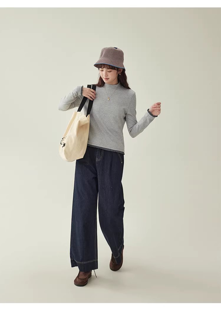 拼接螺紋邊半高領厚T恤女冬季新款灰色內搭上衣,拼接螺紋邊半高領厚T恤女冬季新款灰色內搭上衣,HBEW1143,拼接螺紋邊半高領厚T恤女冬季新款灰色內搭上衣,半高領,舒適面料