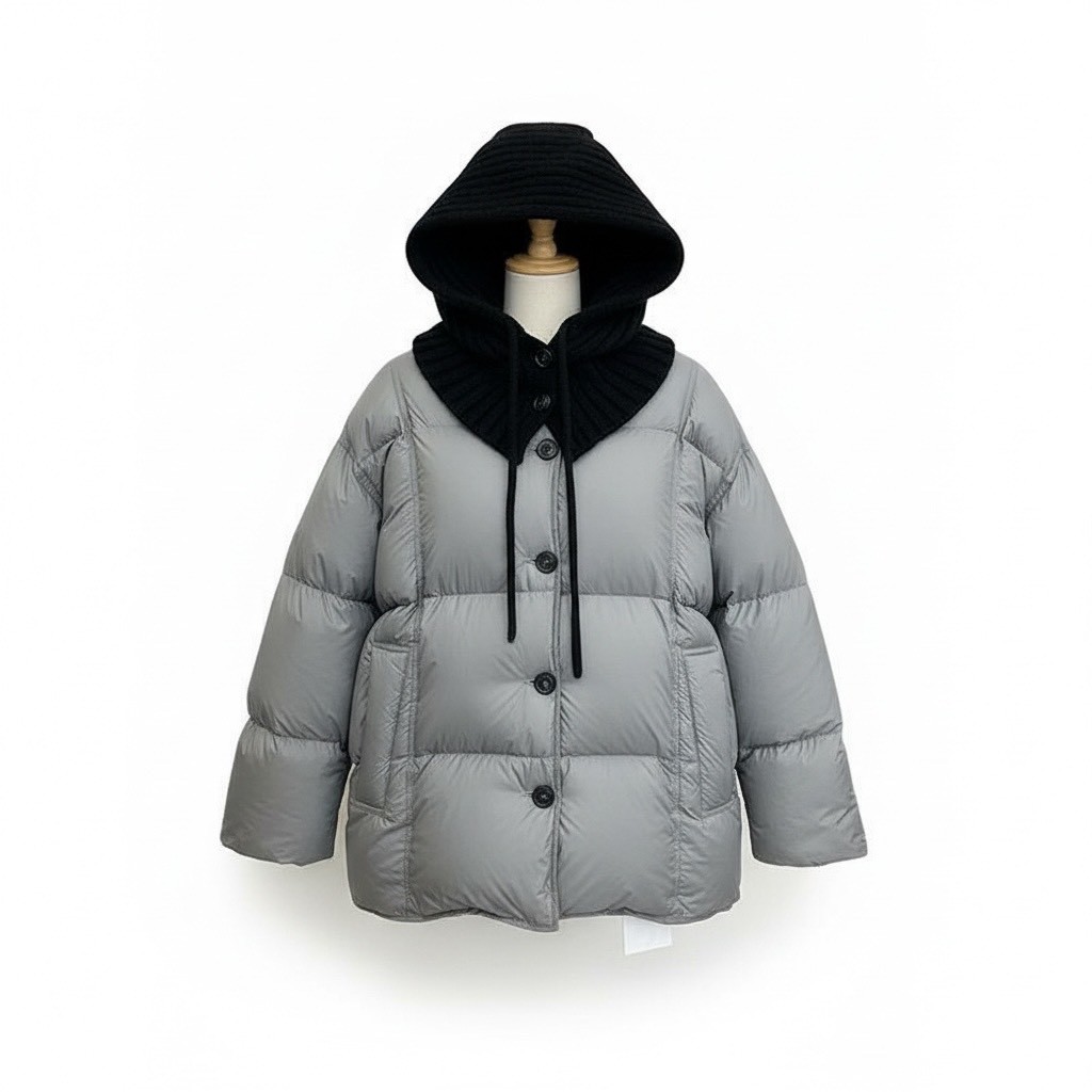 針織連帽拼接加厚羽絨外套冬季寬鬆毛帽麵包服外套,針織連帽拼接加厚羽絨外套冬季寬鬆毛帽麵包服外套,5W185014,針織連帽拼接加厚羽絨外套冬季寬鬆毛帽麵包服外套,保暖蓄熱,青春休閒