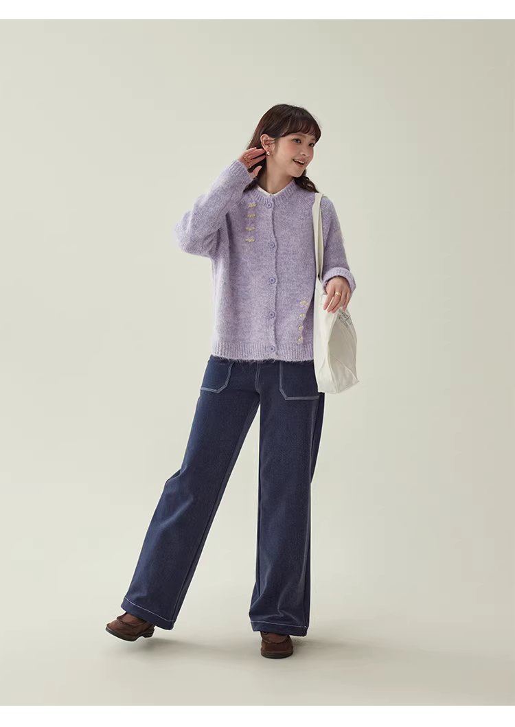 溫柔紫色小花羊毛毛衣開襟女冬新款圓領紐帶長袖上衣,溫柔紫色小花羊毛毛衣開襟女冬新款圓領紐帶長袖上衣,HBEW1157,溫柔紫色小花羊毛毛衣開襟女冬新款圓領紐帶長袖上衣,小花針織,羊毛混紡