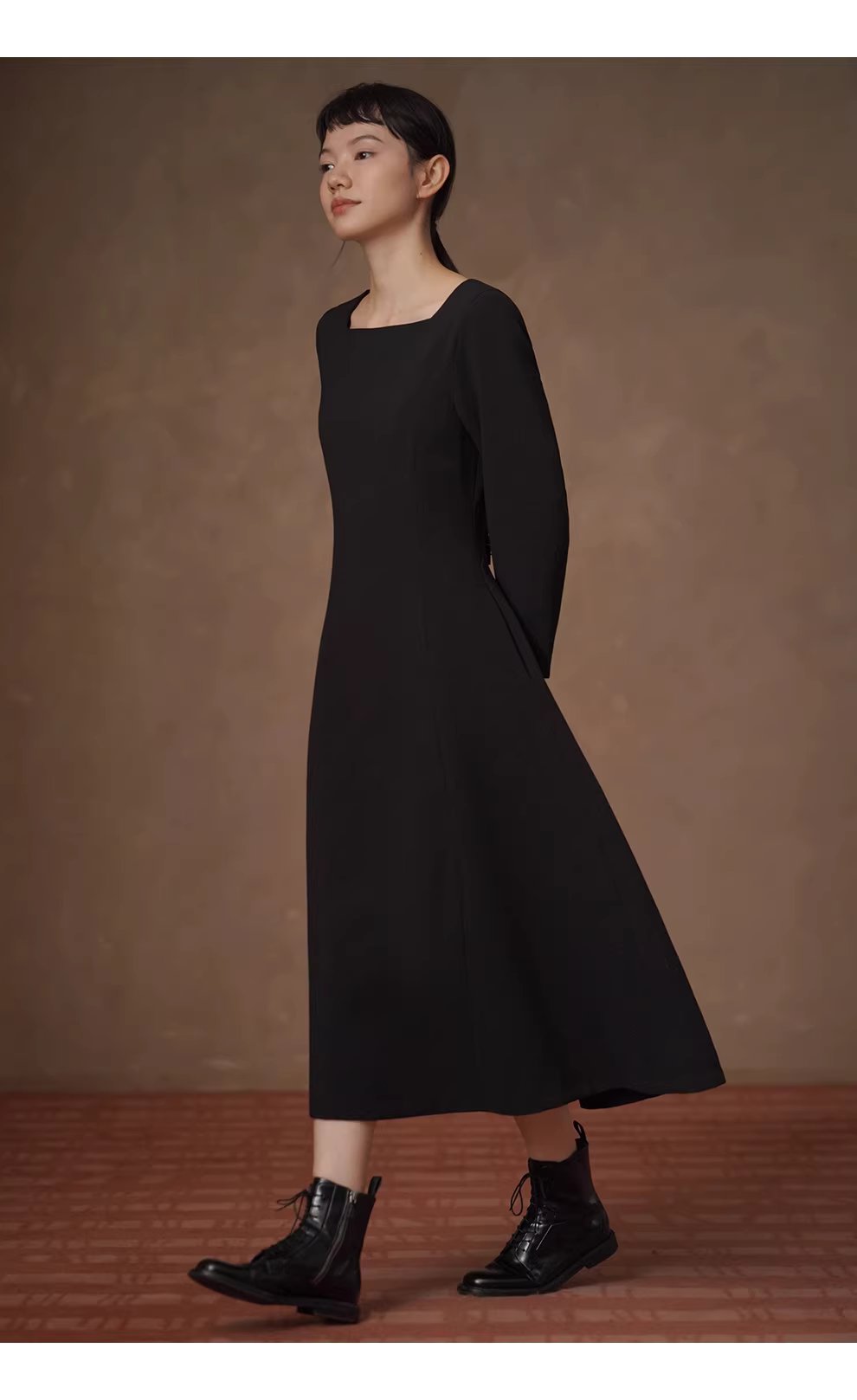 高定級小黑裙抗皺骨感垂順優雅公主線收腰大裙擺洋裝,高定級小黑裙抗皺骨感垂順優雅公主線收腰大裙擺洋裝,HBEW7068,高定級小黑裙抗皺骨感垂順優雅公主線收腰大裙擺洋裝,方領設計,抗皺面料
