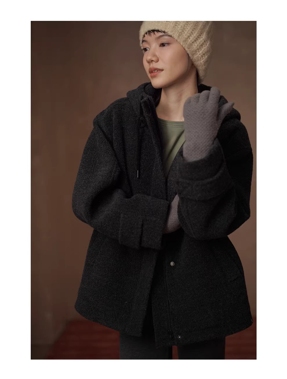 北歐風加厚保暖綿羊毛混紡呢料立體挺括連帽休閒外套女,北歐風加厚保暖綿羊毛混紡呢料立體挺括連帽休閒外套女,HBEW5122,北歐風加厚保暖綿羊毛混紡呢料立體挺括連帽休閒外套女,連帽立領,羊毛混紡