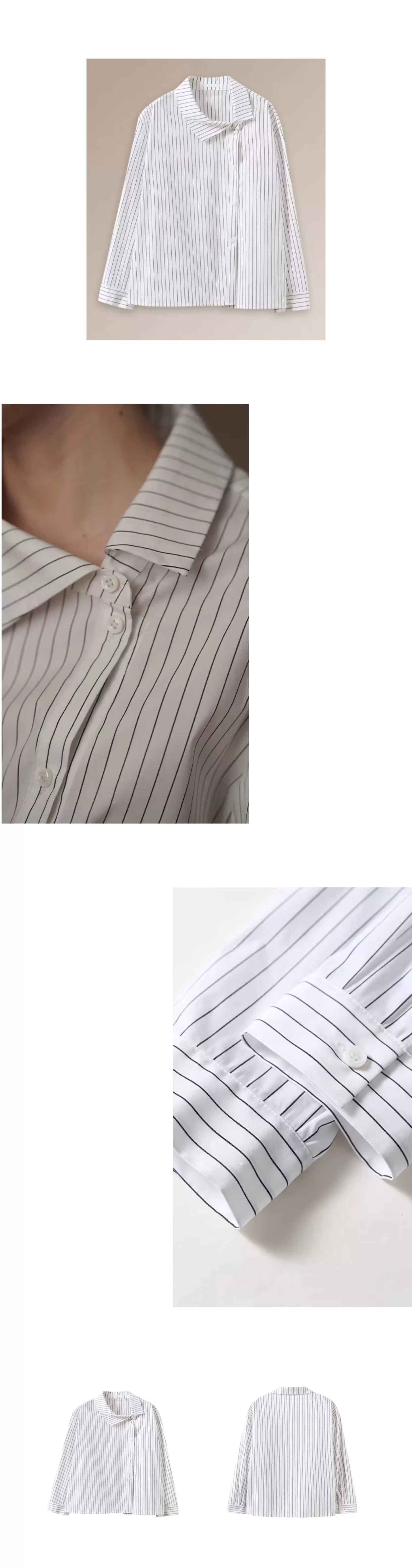 高支品質色織細條紋法式文藝不對稱翻領寬鬆顯瘦襯衫,高支品質色織細條紋法式文藝不對稱翻領寬鬆顯瘦襯衫,HBFS1025,高支品質色織細條紋法式文藝不對稱翻領寬鬆顯瘦襯衫,織面細膩,側面翻領