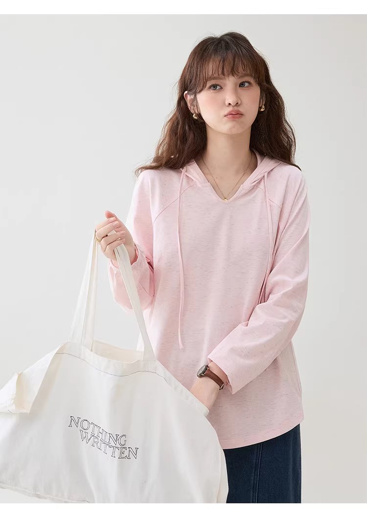 彩織小v領連帽插肩袖T恤女春季新款減齡寬鬆上衣,彩織小v領連帽插肩袖T恤女春季新款減齡寬鬆上衣,HBFS1035,彩織小v領連帽插肩袖T恤女春季新款減齡寬鬆上衣,V領連帽,寬鬆舒適