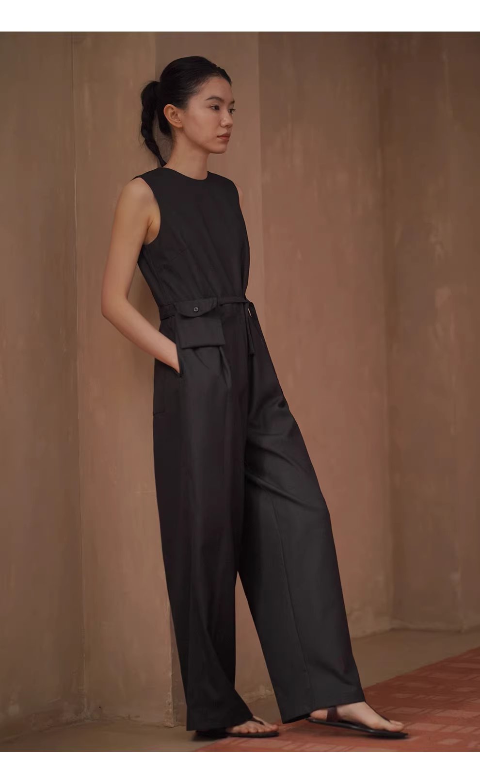 高級高智時髦無袖連身褲寬鬆顯瘦簡約立體口袋腰包長褲,高級高智時髦無袖連身褲寬鬆顯瘦簡約立體口袋腰包長褲,HBFS3012,高級高智時髦無袖連身褲寬鬆顯瘦簡約立體口袋腰包長褲,細膩啞光,調節腰帶