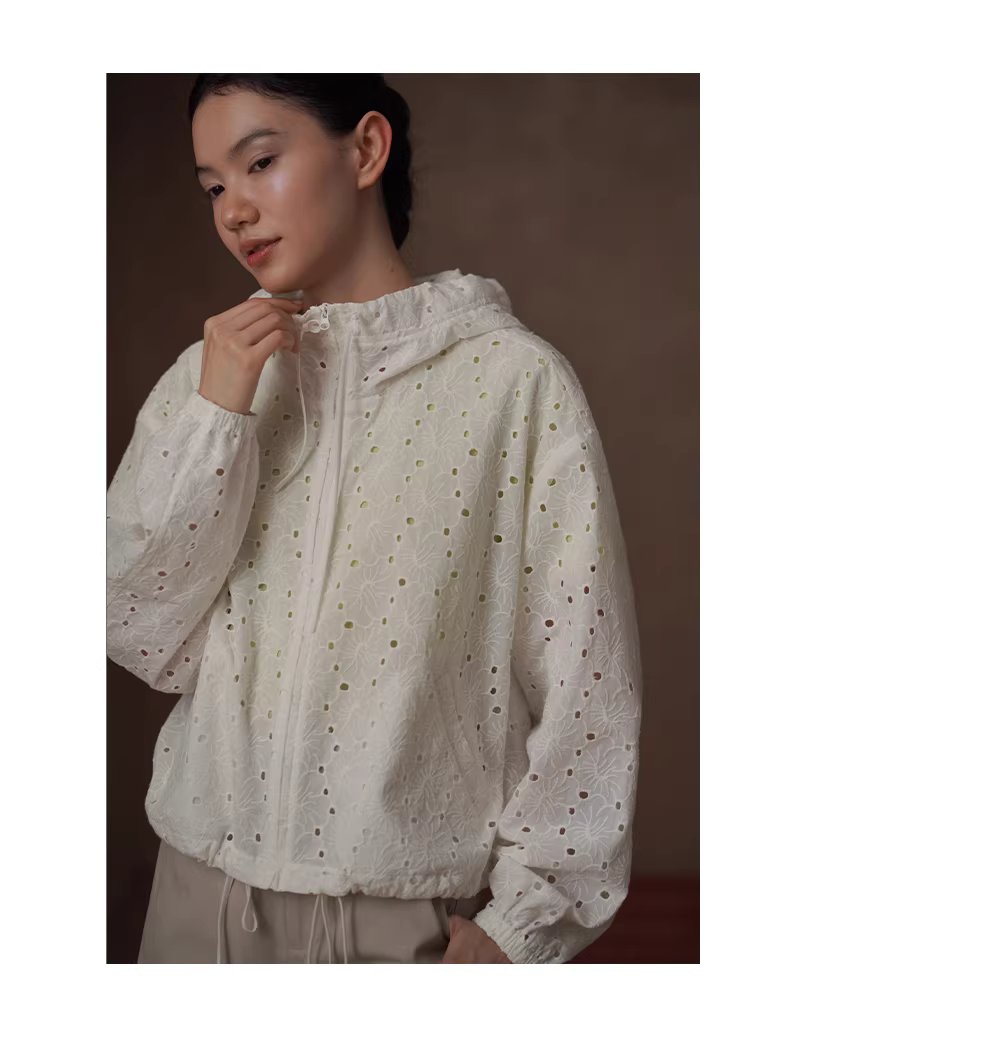 訂製立體鏤空繡100棉透氣寬鬆顯瘦長袖連帽休閒外套女,訂製立體鏤空繡100棉透氣寬鬆顯瘦長袖連帽休閒外套女,HBFS5009,訂製立體鏤空繡100棉透氣寬鬆顯瘦長袖連帽休閒外套女,鏤空繡花,全棉親膚