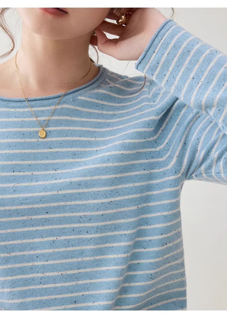 撞色條紋花點捲邊針織衫女春季新款寬鬆長袖上衣,撞色條紋花點捲邊針織衫女春季新款寬鬆長袖上衣,HBFS1043,撞色條紋花點捲邊針織衫女春季新款寬鬆長袖上衣,捲邊衣襬,花點面料