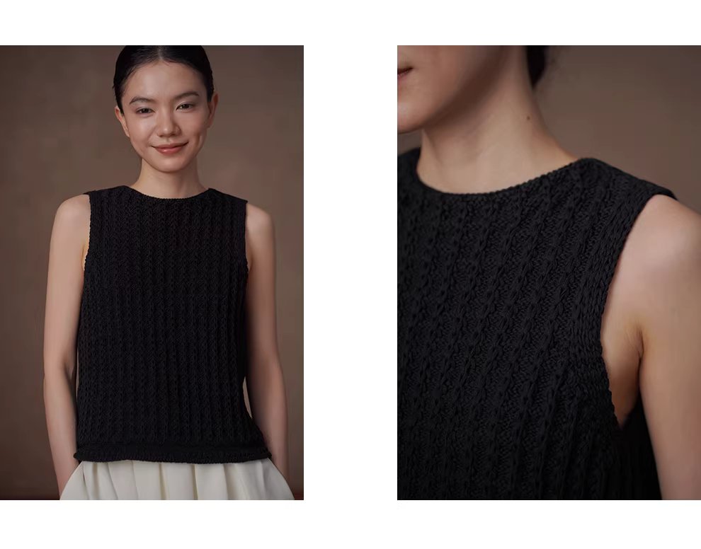 哥德肌理重工垂直絞花針織工藝半高領顯瘦無袖針織背心,哥德肌理重工垂直絞花針織工藝半高領顯瘦無袖針織背心,HBFS1045,哥德肌理重工垂直絞花針織工藝半高領顯瘦無袖針織背心,版型舒適,立體紋理